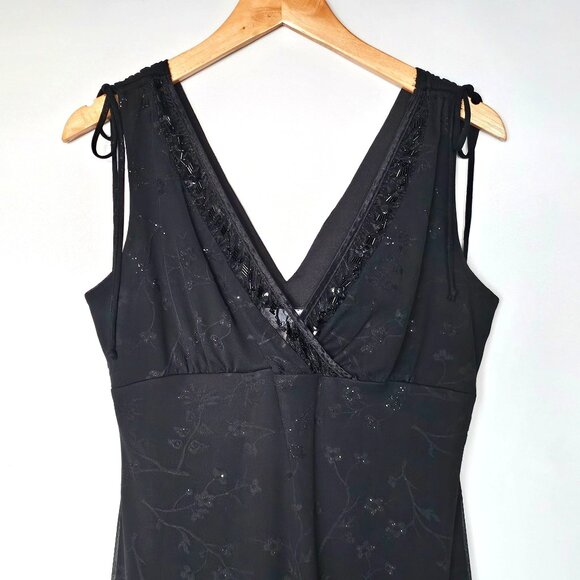 Y2K Breakin' Loose Babydoll Dress Black Size 13/14 Beaded Floral Mesh Whimsigoth - Picture 6 of 13
